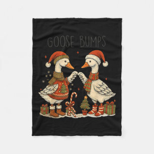 Christmas Goose Bumps Funny Santa Goose Couple Fleece Blanket
