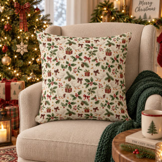 Christmas Goose Evergreens Holly Botanicals Cushion