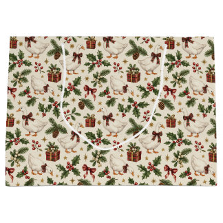 Christmas Goose Evergreens Holly Botanicals Large Gift Bag