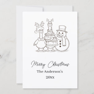 Christmas Goose Family Doodle black white modern Holiday Card
