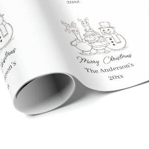 Christmas Goose Family Doodle black white modern Wrapping Paper