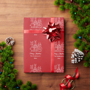 Christmas Goose Family Doodle red modern Wrapping Paper
