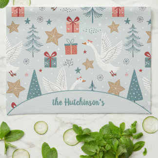 Christmas Goose Family Name  Tea Towel