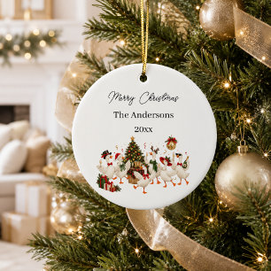 Christmas Goose Family Party Watercolor Ceramic Tree Decoration