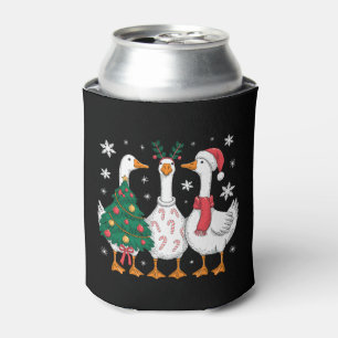 Christmas Goose Santa Hat Candy Cane Tree Xmas Can Cooler