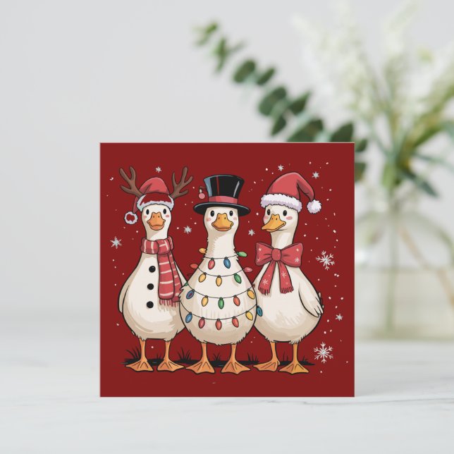 Christmas Goose Santa Silly Cute Snowman Xmas Holiday Card (Standing Front)