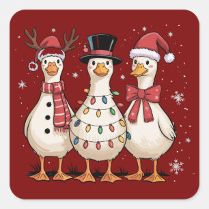 Christmas Goose Santa Silly Cute Snowman Xmas Square Sticker