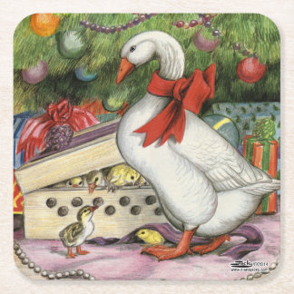 Christmas Goose Square Paper Coaster