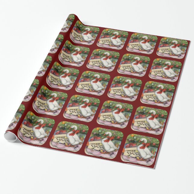 Christmas Goose Wrapping Paper (Unrolled)