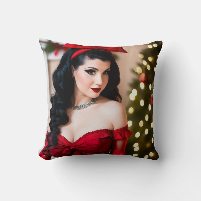 Christmas Goth Girl Holly Holiday Ornament Cushion (Front)