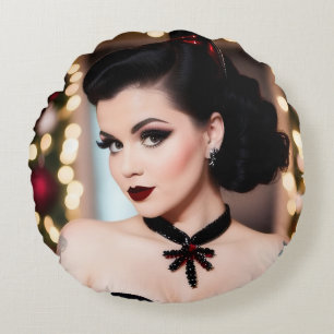 Christmas Goth Girl Xmas Round Throw Pillow