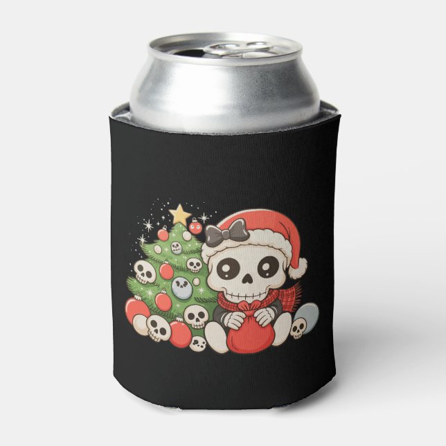 Christmas Gothic Cute Skeleton Skull Xmas Holiday Can Cooler (Can Front)