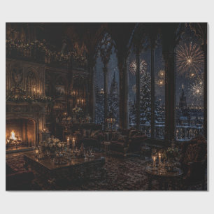 Christmas Gothic Library Hearth Wrapping Paper