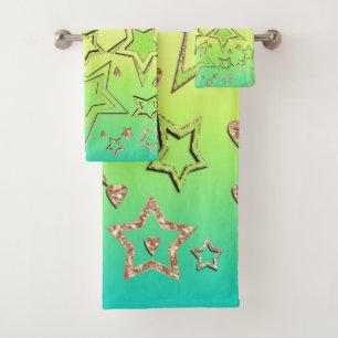 Christmas gradient glitter shine confetti stars fu bath towel set