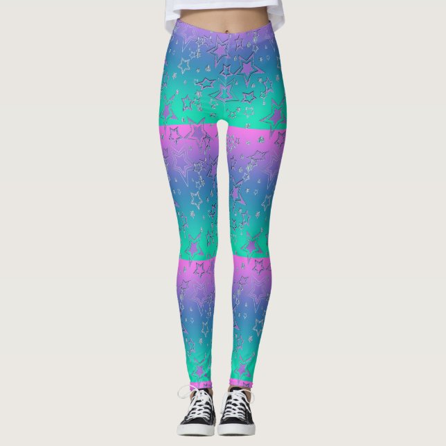 Christmas gradient glitter shine confetti stars fu leggings (Front)