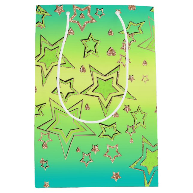 Christmas gradient glitter shine confetti stars fu medium gift bag (Front)