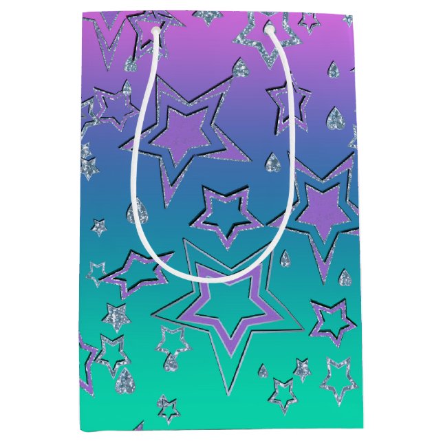 Christmas gradient glitter shine confetti stars fu medium gift bag (Front)