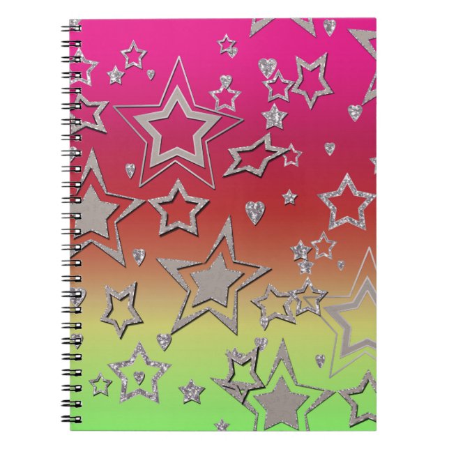 Christmas gradient glitter shine confetti stars fu notebook (Front)