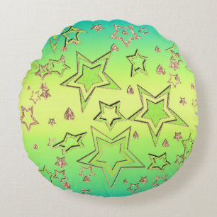 Christmas gradient glitter shine confetti stars fu round cushion