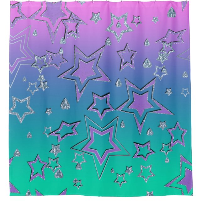Christmas gradient glitter shine confetti stars fu shower curtain (Front)