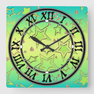 Christmas gradient glitter shine confetti stars fu square wall clock
