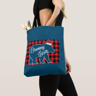 Christmas Grammy Bear Christmas Red Plaid Buffalo Tote Bag