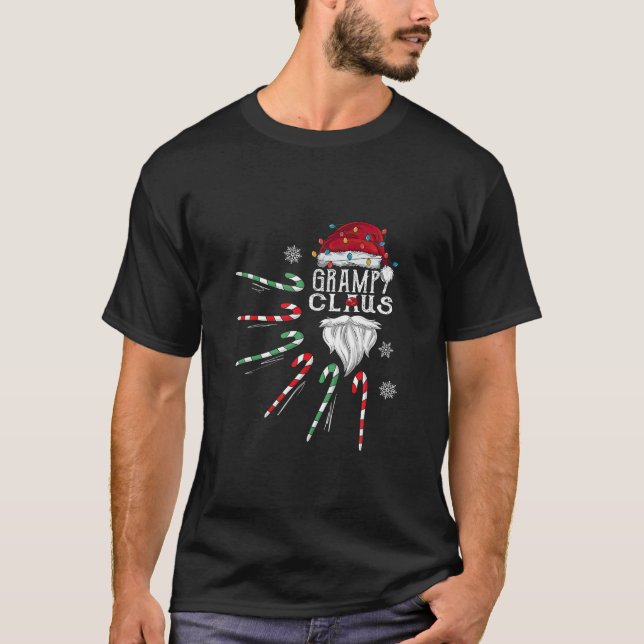 Christmas Grampy Claus Grampy Beard Candy Cane Fun T-Shirt (Front)