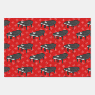 Christmas Grand Piano Pianist Musician Pattern Wrapping Paper Sheet