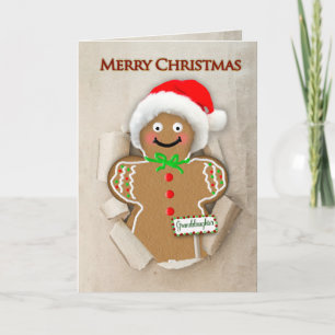 Christmas, Granddaughter Gingerbread Man Santa Hat Card