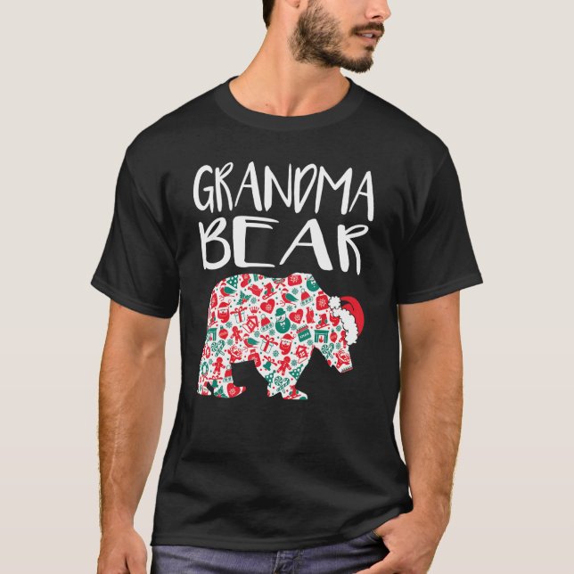   Christmas Grandma Bear Ornaments Santa Hat Famil T-Shirt (Front)