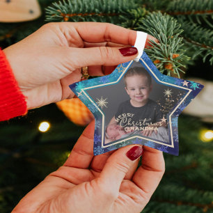 Christmas Grandma Blue Snowflake Photo Ornament