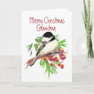 Christmas, Grandma-Chickadee Bird, Nature,Garden Holiday Card