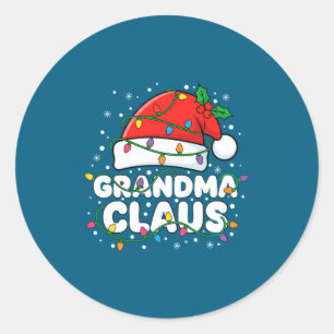 Christmas Grandma Claus Santa Hat Christmas Lights Classic Round Sticker
