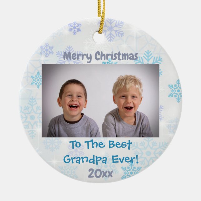 Christmas Grandparents Grandchildren Custom Photo Ceramic Tree Decoration (Front)