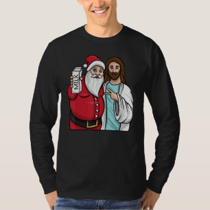 Christmas Graphic Santa and Jesus Jingle Bros Milk T-Shirt