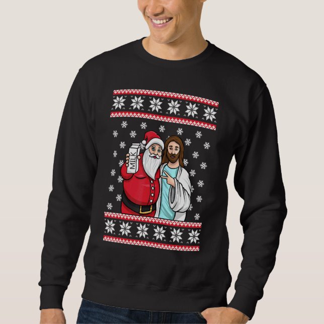 Christmas Graphic Santa Jesus Jingle Bros Milk Foo Sweatshirt (Front)