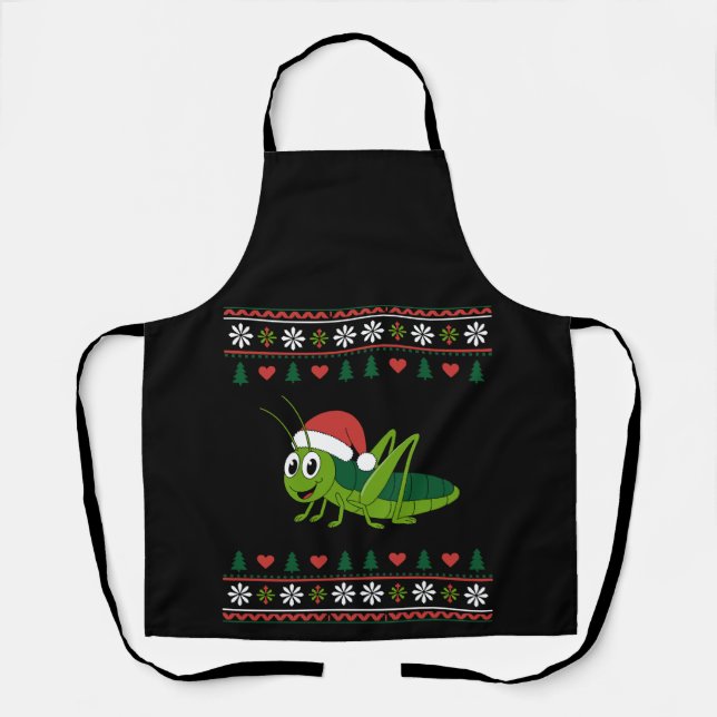 Christmas Grasshopper Santa Hat Ugly Sweater Xmas Apron (Front)