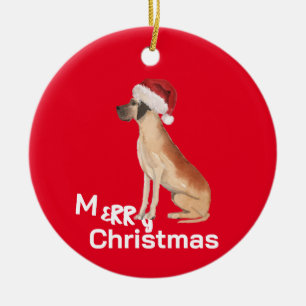 Christmas Great Dane Dog Merry Greeting Ceramic Tree Decoration