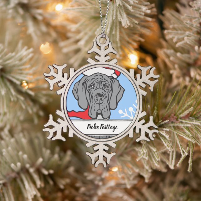 Christmas Great Dane Face Snowflake Pewter Christmas Ornament (Tree)
