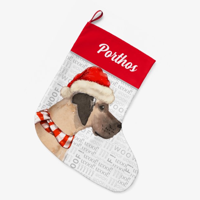 Christmas Great Dane with Dog's Name Large Christmas Stocking (Front (Hanging))