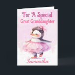 Christmas Great Granddaughter Penguin Ballerina Holiday Card<br><div class="desc">A cute Christmas card designed for a special great Granddaughter . Design of a baby penguin dressed as a ballerina in a pink tutu with a pale pink and white snowy background . All text can be amended as needed . Customised by changing the title and who for then personalise...</div>