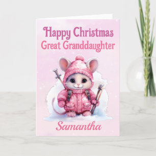 Christmas Great Granddaughter Pink Winter Mouse Holiday Card