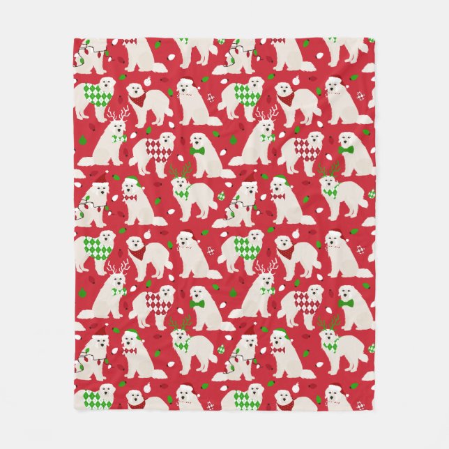 Christmas Great Pyrenees Dogs Fleece Blanket (Front)