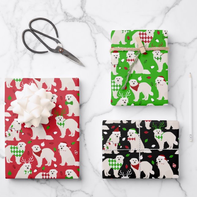 Christmas Great Pyrenees Dogs Wrapping Paper Sheet (Front)