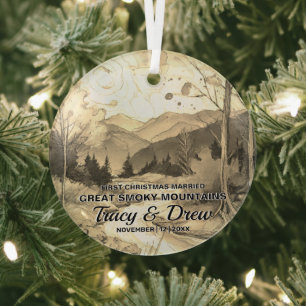 Christmas Great Smoky Mountains Art Couple Married Glass Tree Decoration