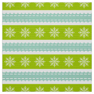 Christmas Green and Blue Stripes With Snowflakes Fabric