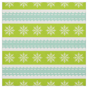 Christmas Green and Blue Stripes With Snowflakes Fabric