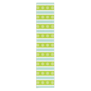 Christmas Green and Blue Stripes With Snowflakes Short Table Runner