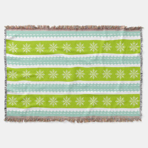 Christmas Green and Blue Stripes With Snowflakes Throw Blanket