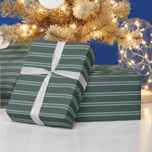 Christmas green and blue wavy stripes holiday wrapping paper
